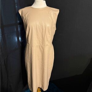 Ann Taylor Factory Sleeveless Faux Leather Midi Dress in Beige